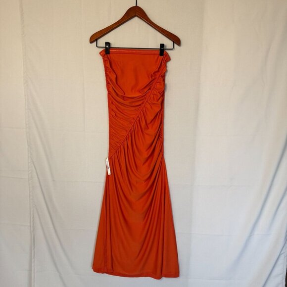 Anthropologie The Gabbie Terra Cotta Strapless Ruched Tube Midi Dress Size Small - Picture 11 of 17